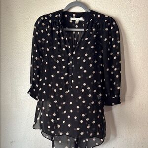 LC Lauren Conrad Black and White Polka Dot 3/4 Sleeve Blouse